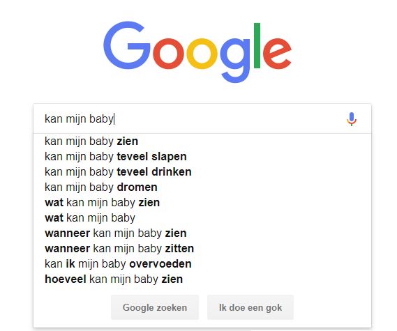 google zoekopdracht kan mijn baby